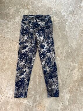 Evolution and Creation Navy & Gray Floral  leggings, small, crossover waistband